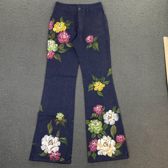 Mandalay Denim - Vintage Y2K Mandalay Jeans size 4 Flare Bootcut Hand Painted Flowers Boho NEW